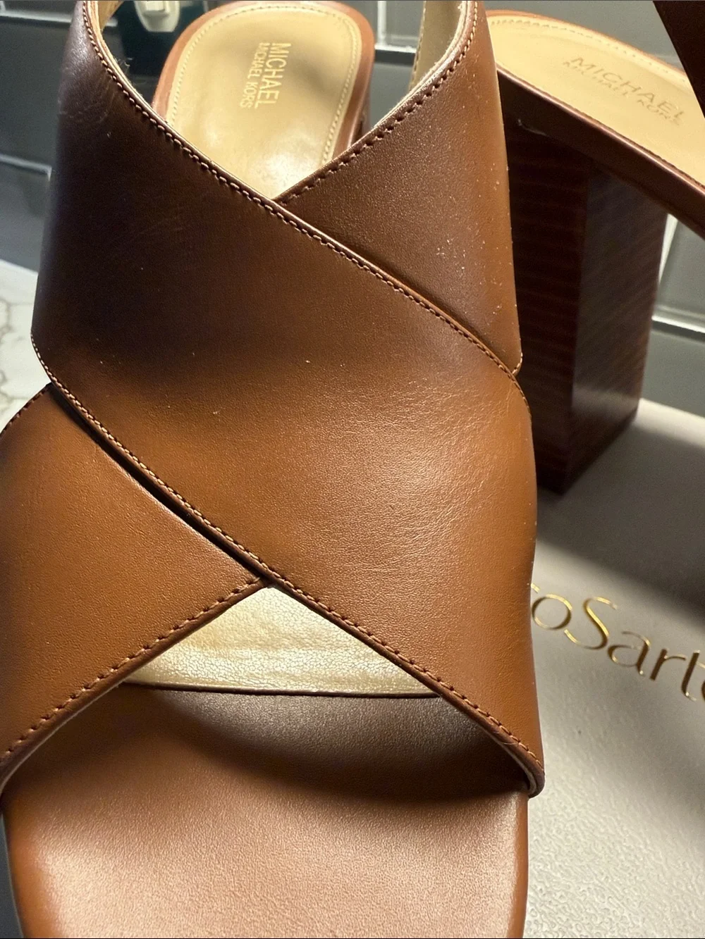 Michael Kors Brown Leather Platform Slingback Heels